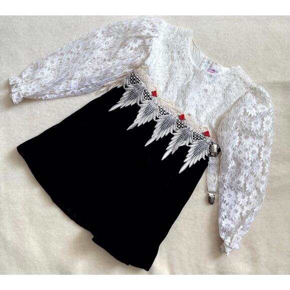 Vintage 90s MiMi Fashion Dress Girls Size 4 Black White Lace Long Sleeve Floral - Picture 1 of 5